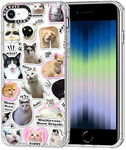 MOSNOVO Case for iPhone SE, iPhone 8 & iPhone 7, [Buffertech 6.6ft Military-Grade Drop Protection] [Anti Peel Off Tech] Clear TPU Bumper Phone Case Cover Design - The Cat Brigade