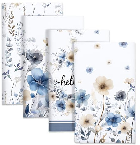 Arquiel 4er Set Geschirrtücher Boho Aquarell Blumen Küchentücher Blätter Dekorative 100% Baumwolle, 48 x 70 cm, Trockentücher Saugstarke Geschenk, Küche Dekoration