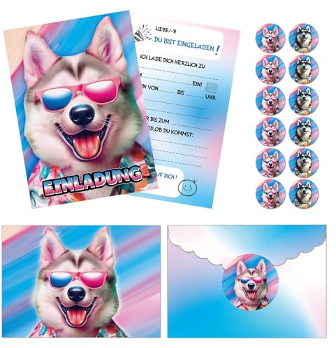 Fakindiy 12 Stück Einladungskarten Kindergeburtstag Hund – Einladungen für Mädchen & Jungen – Partyeinladungen mit Umschlägen & Stickern