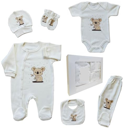 Blue Eyes Neugeborenen Baby Geschenk Set 100% natürliche Baumwolle Erstausstattung Erstlingsausstattung Ausstattung Unisex Kleidung Geschenkset Babyausstattung für Babys 0-4 Monate (Koala)
