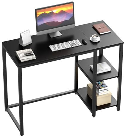 WOHOMO Computer Desk 120cm with 2-Tier Shelves Sturdy Home Office Desk with Large Storage Space Modern Gaming Desk Study Writing Laptop Table, Black Desk