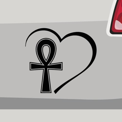Aufkleber - Ankh Symbol Herz Kreuz Taufe - Sticker, Folienaukleber für Auto, Motorrad, Fahrrad, Laptop, LKW (63x58cm | Neongrün)