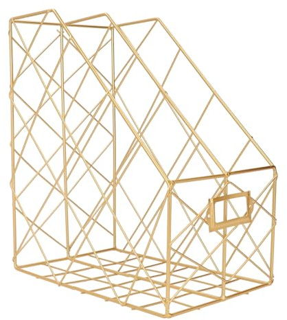 Organisateurs de Bureau, Porte-revues de Bureau en Métal, Porte-revues de Bureau à Géométrie Simple, Gain de Place en Métal pour Dossier de Documents (2 Compartiments Or)