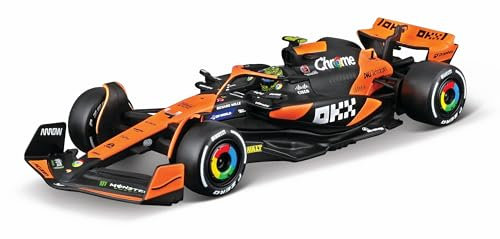 Bburago - McLaren MCL38#4 Lando Norris, Maßstab 1:43, Diecast-Modell mit Helm und Vitrine, offizielle Lackierung 2024, realistische Details, offizielle McLaren-Lizenz, Alter 14+