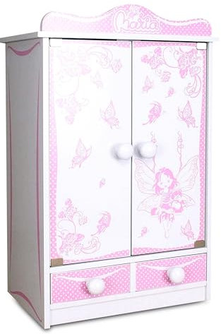 habeig XXL Kinderschrank Kleiderschrank 52 cm hoch Wandschrank Hängeschrank weiß 2 Türen Puppenschrank (Pink/Weiss 822)