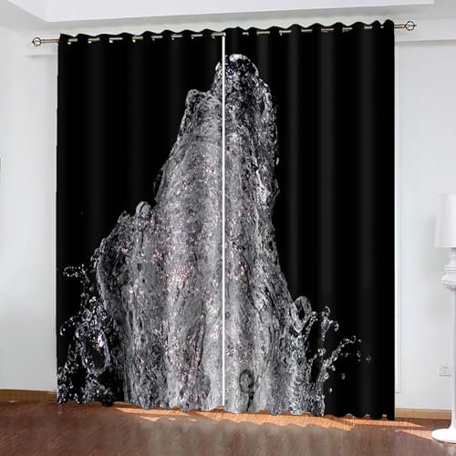 Beydodo Blickdichte Gardinen mit Ösen 2er Set 244x274CM, Verdunkelungsvorhänge Landschaft Wasser Gardinen Kinderzimmer Schlafzimmer