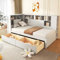 Plattformbett mit Ausziehbett & Bücherregal & USB-Einzelbett 91 cm – Haushaltsbett Multifunktionsbett mit 2 Schubladen, staubdichter Schrank und Regalen, Schrank-Plattformbett mit Ausziehbett