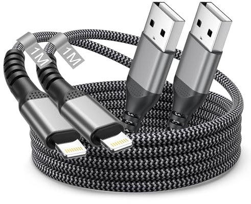 Cavo iPhone Apple Certificato MFi 1M 2Pezzi, Cavo Lightning USB Cavo Ricarica iPhone Nylon Cavetto iPhone Filo Caricatore iPhone Carica Rapida per Apple iPhone 14 13 12 11 Pro Max/XS/XR/8/7/6/5/iPad