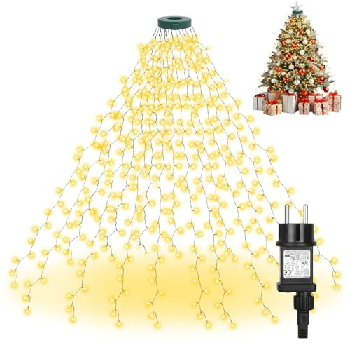 Withosent 448LED Luces Arbol Navidad con Anillo, 3m Cadena de Luces para Arbol de Navidad con Temporizador y Memoria, Impermeable 44, 8 Modes Decoración Christmas Lights, Adornos Exterior