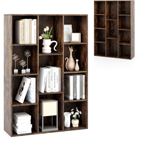 KOMFOTTEU Libreria Aperta con 11 Scomparti, Libreria a Cubi, Arredamento Casa, Scaffale da Ufficio, 74 x 24 x 106 cm (Marrone)