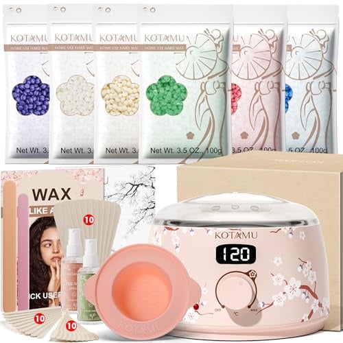 KOTAMU Set di cera digitale con perle di cera da 600 g, ciotola in silicone e spatola in silicone, 44 accessori, macchina per cera di qualità da salone per donne e uomini | ciotola in silicone e spatola in silicone, 44 accessori, macchina per cera di qualità da salone di Hmoe, per donne e uomini