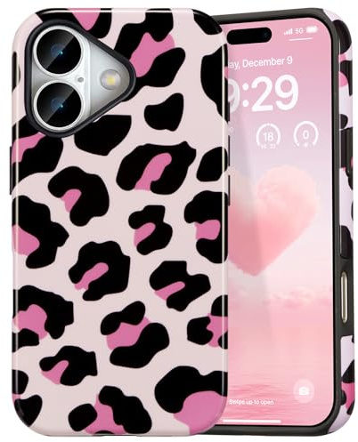 DEFBSC for iPhone 17 Case Cute Hybrid, Cheetah/Glossy | Pink Leopard Print,Aesthetic Trendy Pattern for Women Girls,Slim Durable Bumper Shockproof Hard Back Phone Cover