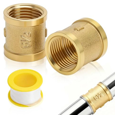 TMZELOA 2 manicotti da 1/2 pollici, adattatore per manicotti in ottone, G1/2 (20 mm), doppio manicotto con nastro filettato, raccordi in ottone per tubo, sistema di acqua potabile Ig x Ig