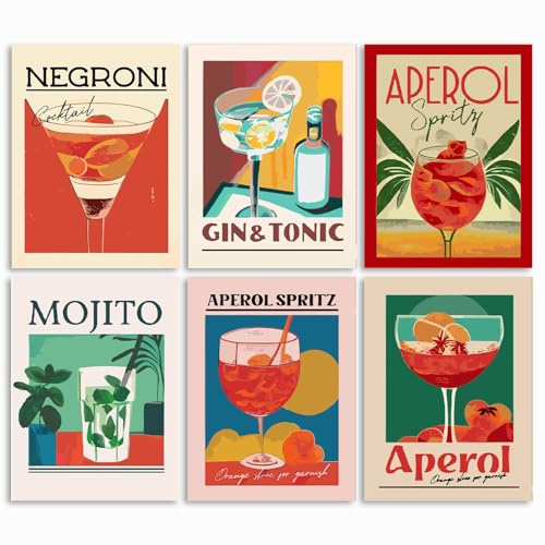 6 Pack Paint by Numbers for Adults 12x16Inch, Cocktail Painting by Numbers