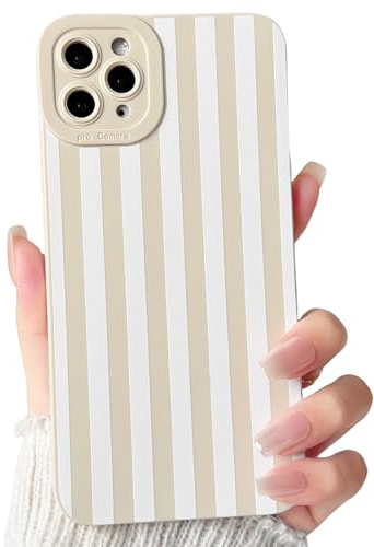 NITITOP Compatible with iPhone 11 Pro Max Case Cute Striped - White | for Women Girls Men Boys, Line Stripes Pattern, Soft TPU Shockproof Cover, Full Camera Protection