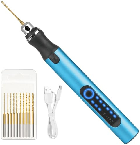 Ainiv 3 Velocidades Mini Amoladora Taladro Eléctrica con 10 Brocas Pequeñas | Carga USB Mini Taladro , Microtaladro para Llaveros de Plástico, Resina y Madera, Fabricación de Joyas (Azul)