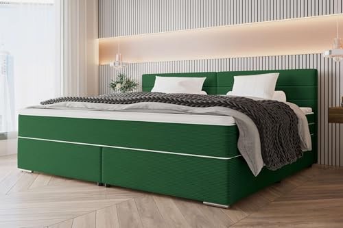 99rooms Phönix Familienbett Boxspringbett 240×200 cm Cord Dunkelgrün | Cordstoff Poso, Box: BFK, Matratze: TFK