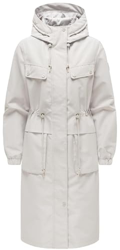Navahoo Damen extralange wasserdichte Übergangsjacke Mantel oversize Parka mit Taillenzugband und Brusttaschen Kirschwind 14 XS-3XL