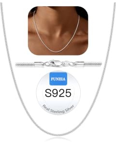 FUNEIA Sterling Silberkette Damen 925 Ohne Anhänger Sterling Silber Kette | 1.5/2/3mm Breite Glänzende Wasserfest Halskette schlangenkette Silberne Schmuck Geschenke für Frauen 40cm/45cm/50cm/55cm