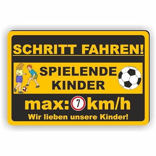 SCHRITTTEMPO FAHREN - spielende Kinder - 7km/h - SCHILD/D-061 (60x40cm Schild)