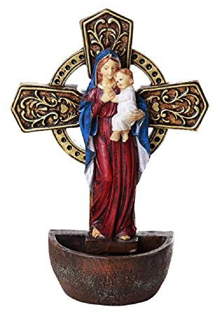 Pacific Giftware Madonna and Child - Fuente de agua bendita religiosa para decoración de pared de sacramento de 6.75 pulgadas