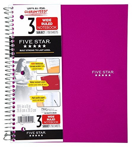 Five Star Spiralblock, 3 Fächer, breit liniert, 150 Blatt 08 Royal Purple