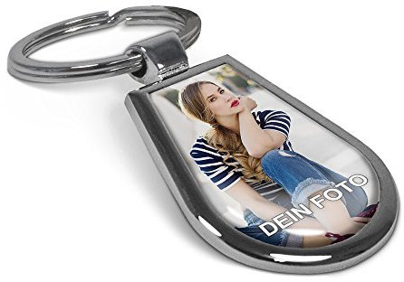 PhotoFancy® - Schlüsselanhänger mit Foto bedrucken lassen - Chrom-Anhänger mit eigenem Bild personalisieren (Schlüsselanhänger Tropfen)