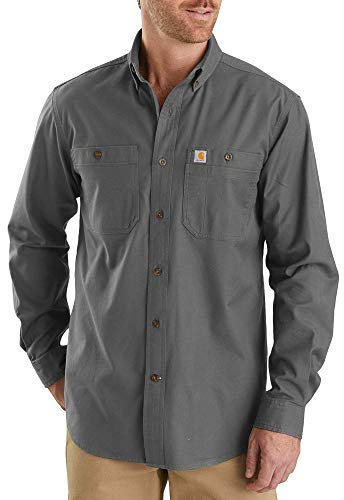 Carhartt Rugged Flex Relaxed Fit Midweight Canvas Long-Sleeve Shirt Chemise Longue à Bouton d'utilité Professionnelle, Gravier, Taille L Homme