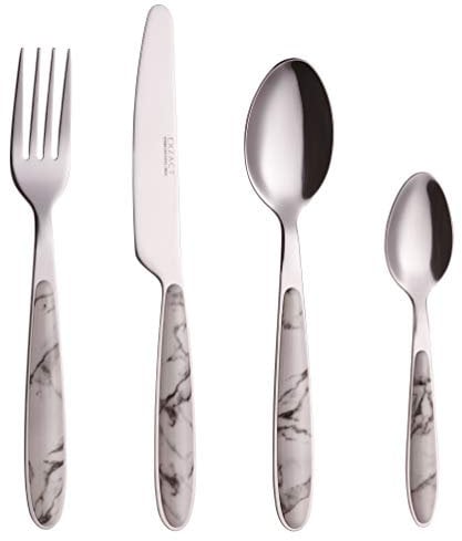 EXZACT Cutlery Set 24pcs Stainless Steel Flatware with Marbel Printing Handles - 6 x Forks, 6 x Dinner Knives, 6 x Dinner Spoons, 6 xTeaspoons (Marble x 24)