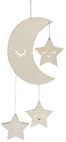 Holz Hängedeko Mond Sterne mit Augenwimper Gute Nacht Decke Hängen Baby Mobile Kinderzimmer Dekoration, Fensterdeko Hänger Deko Hängedeko Wolken Dekoration für Wohnimmer