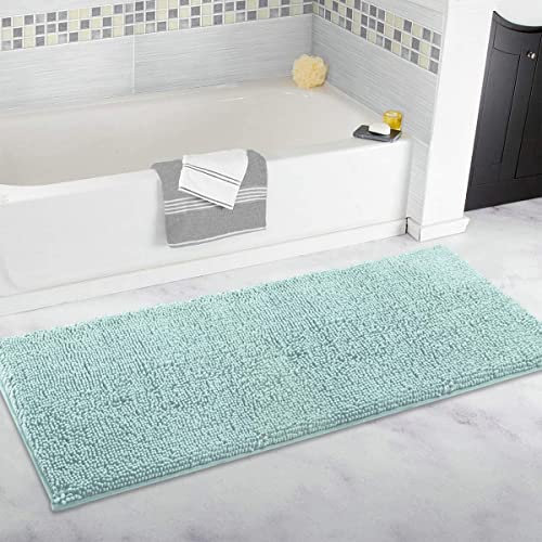 ITSOFT Tapis de bain chenille, antidérapant et absorbant, lavable en machine, en peluche douce, accessoire de salle de bain (120 x 53 cm, bleu spa)