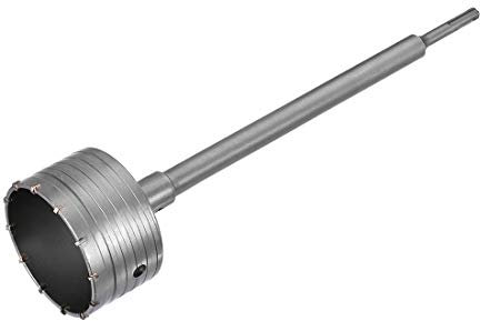 sourcing map Wall Hole Drill Bit 100mm Concrete Cement Stone Hole Saw Cutter 340mm Drilling Depth Round Shank with Connecting Rod Drill for SDS X4 Impact Drill