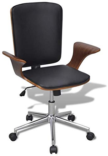 Höhenverstellbar Konferenzstuhl Esszimmerstühle Bürostuhl Drehstuhl mit 5 Rollen Besucherstuhl Wartezimmerstühle, einfache Montage, Walnussholz und verchromtes Eisen, 69 x 57 x (88,5-97,5) cm
