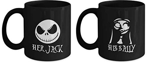 Halloween Couple Coffee Mug - Her Jack His Sally - Funny Witch Pumpkin Creepy Skull Scary Ghost Monster Nightmare Creepy Dracula Valentine Gift