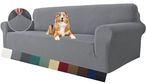 MAXIJIN Super Stretch Sofabezug 1 Stück Sofahusse 4 Sitzer Sofabezug Universal Extra Breit Jacquard Spandex Haustier Sofabezug (4 Sitzer, Hellgrau)