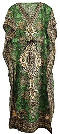 Art Of Creation Robe Caftan décontractée 100% Polyester pour Femme - Robe Maxi Caftan - Taille Unique avec Sangle arrière réglable, Vert, L