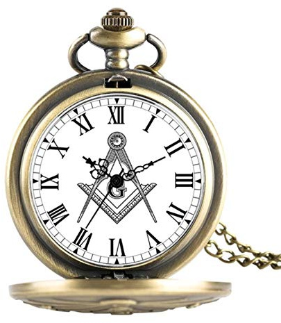 ZMKW Cadran Chrome carré et Boussole maçonnique Collier maçonnique Pendentif Montre de Poche à Quartz Meilleurs Cadeaux pour Franc-maçon