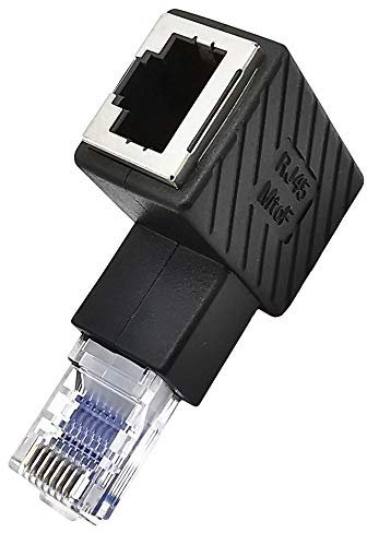 innov8 90 Degree RJ45 Male to Female Extension Cat5 Cat6 Lan Network Connector Ethernet Adapter for Computers, Laptops, Routers (Up Angle)