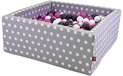 KNORRTOYS.COM 68063 - Bällebad Soft eckig - Grey White dots - 100 Balls Creme/Grey/Rose