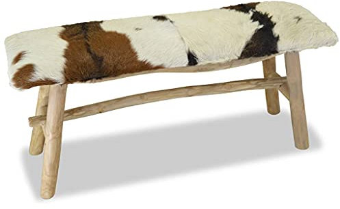 TEWTX7 Handgefertigt Sitzbank, Holzbank mit Gepolsterter für Flur, Bad und Wohnzimmer, Sitzbank Echtleder, Sitzmöbel, Fußablage, Kein Zusammenbau Erforderlich, Teak 100 x 30 x 45 cm
