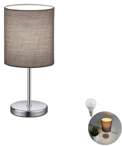 LED Nachttischlampe, LED Tischlampe Tischleuchte mit Stoffschirm (grau) für Schlafzimmer, Wohnzimmer, Arbeitszimmer, Beistelltisch incl. 3W LED austauschbar