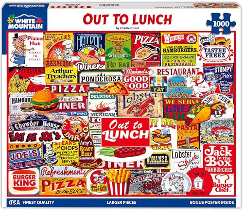 White Mountain Puzzles Out to Lunch, 1000 Pieces Jigsaw Puzzle | Large Pieces, Gift for Adults and Family, 24x30 in, Collage
