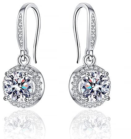 Silver Earrings for Women Sterling Silver Dangle Earrings with Cubic Zirconia Silver Drop Earrings Girls Hypoallergenic Dangle Hoops Earrings Dangly Earrings Presents for Mum Wife