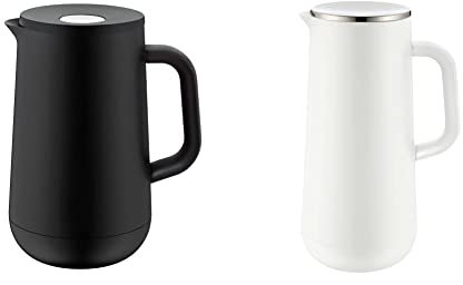 WMF Impulse Thermoskanne 1l, Isolierkanne für Tee oder Kaffee, schwarz, 24x18x18 cm & Impulse Thermoskanne 1l, Isolierkanne für Kaffee oder Tee, Drehverschluss, hält Getränke 24h kalt und warm, weiß