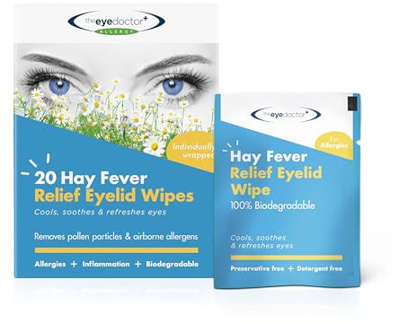 The Eye Doctor Hay Fever Relief Eyelid Wipes - 40x Single Use Eye Wipes for Allergy & Hayfever - Inflammation, Watery Itchy Eyes, Headaches & Migraines - Cooling Soothing Relief