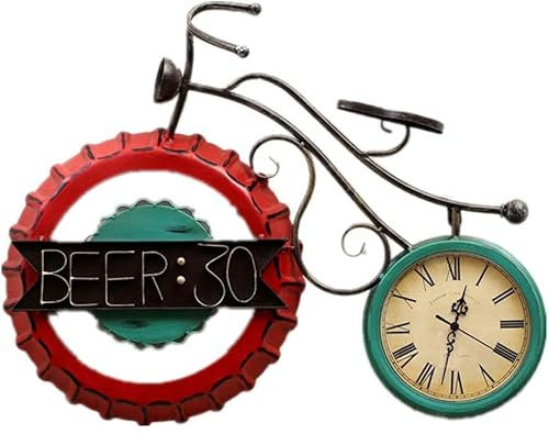 QHLOM Wall Clock Creative Wall Clock，Wine Bottle Cap Decoration Retro Clock，Personality Ornament Bicycle Mute Retro Wrought Iron Wall Watch Silent