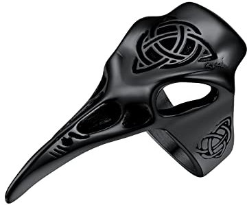 U7 Herren Wikinger Ring Schwarz Odin Rabe Ring Gotik Rabe Schädel Statement Ring Biker Modeschmuck Hip Hop Rapper Accessoire für Geburtstag(Ring Größe 57)