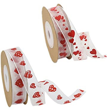 Cheeroyal 2 rouleaux de rubans de tissu imprimé coeur d'amour rouge artisanat art mode 10 m ruban tissé fait à la main emballage cadeau épingle à cheveux couture noeud papillon bricolage (6+7)