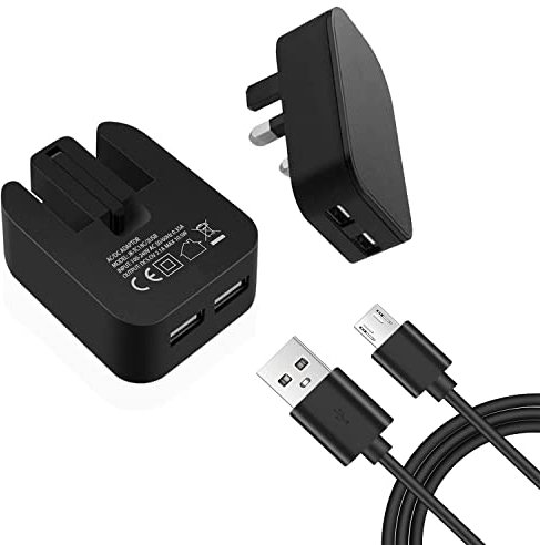 iPro Accessories For Alcatel 1B 2022/1 2021/1S 2021/3L 2021/1L 2021/1SE 2020/3L 2020 Charger, 2.1Amp [10.5W] Dual Port with Foldable Pins Quick Charger Plug Cube With Fast Charging Cable (Black)