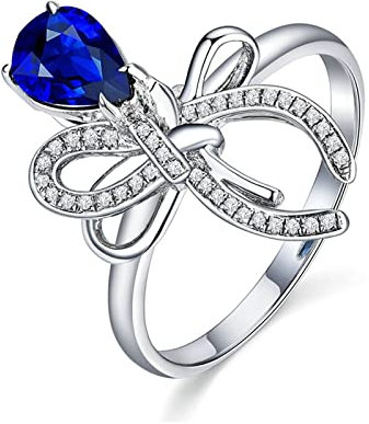 The Ring Kostüm Damen, Deko Ringe Hochzeit 18 Karat (750) Weißgold mit 0,9ct Blau Tropfenschliff Saphir Größe 45 (14,3)